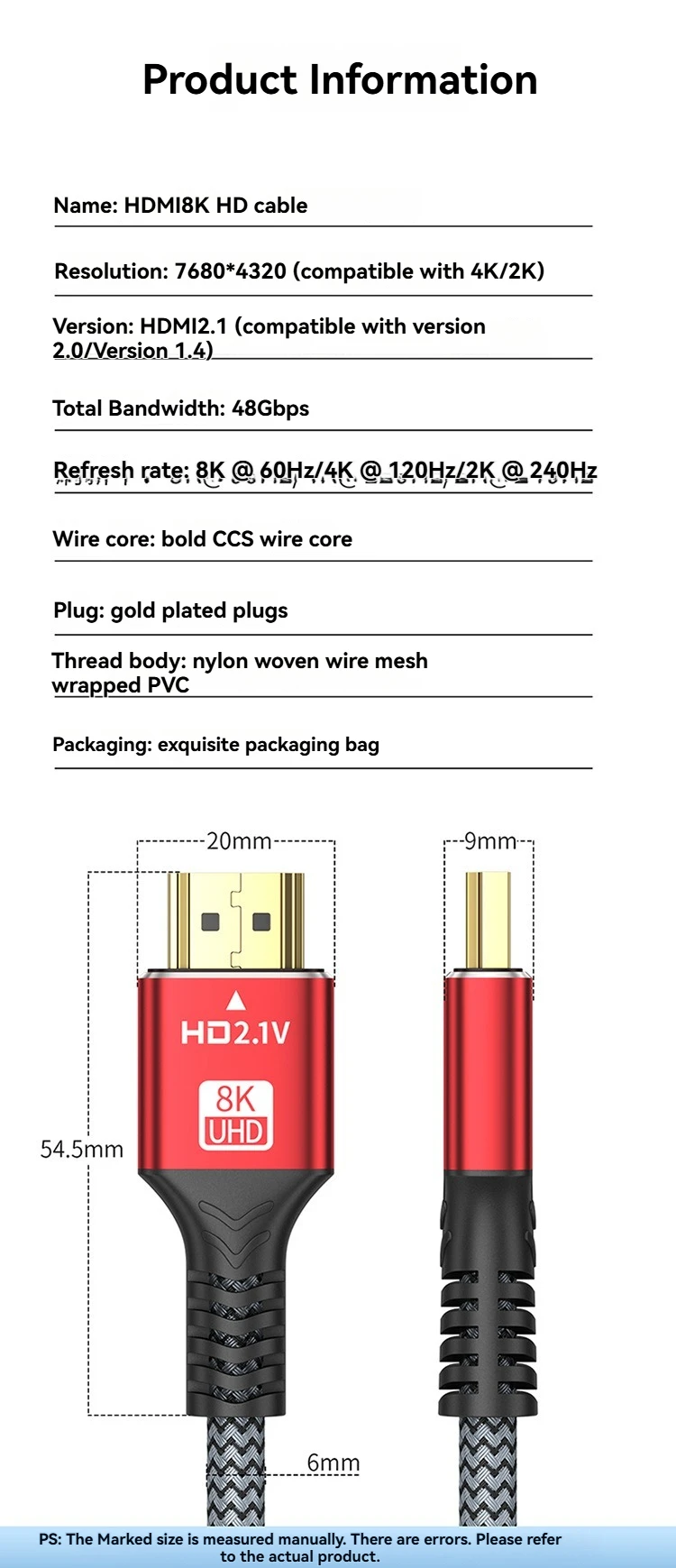 Sb257835513f84712a4e071966f1bdb858 Uyellow 48Gbps HDMI-compatible Cable 8K 60Hz 50cm 1m 2m 3m 5m HDMI-compatible 2.1 Cable 4K 120Hz HDR 3D Effect Video for HDTV PC
