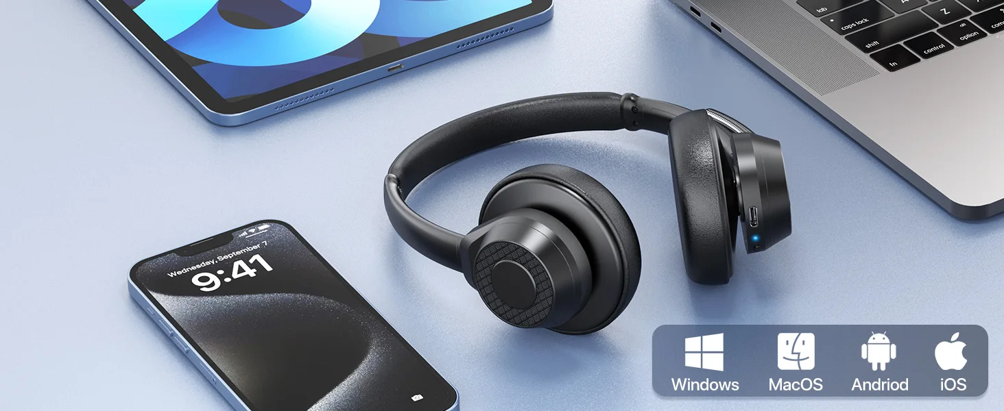 Sb2e7c4f96ffc478cb17d308be86d9913A Bluetooth Headset, Wireless Bluetooth V5.4 Headphones with Microphone, Noise Canceling Mic Multipoint Connect Wireless Headset