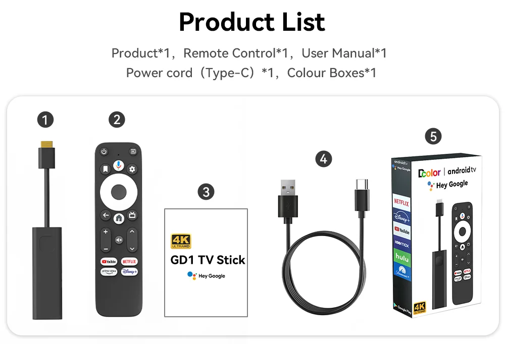 Sb3b9100ba9174a6da831bd848bf5acc5V GD1 google Certified genuine netflix 4K Smart Android TV Stick with Amlogic S905Y4 2GB+16GB Support App update version Chile,US