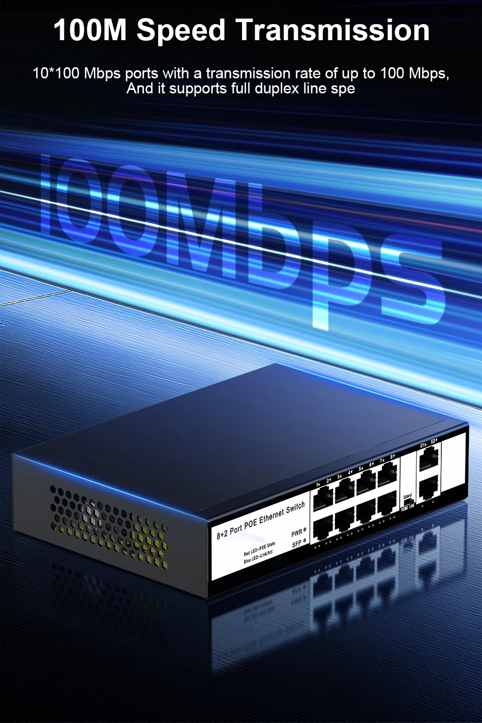 Sb724c426e45543489496b557c5df064dm HORACO 8 Port 100M POE Switch 100Mbps Active POE Network Switch 96W for IP Camera,NVR,Surveillance,CCTV,POE Camera