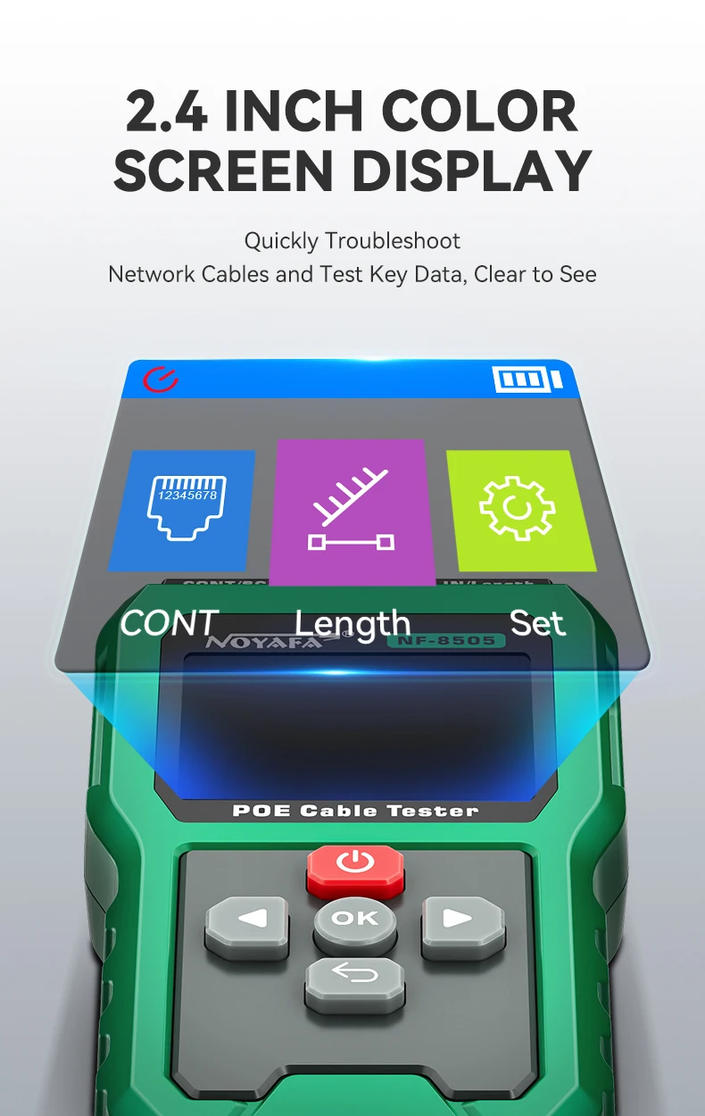 Sb9ec5a30af8e4403b491e675af6575d8X NOYAFA NF-8505 Network Cable Tester LCD Display Cable Tracer PoE Checker Measure Cable Distance Tester