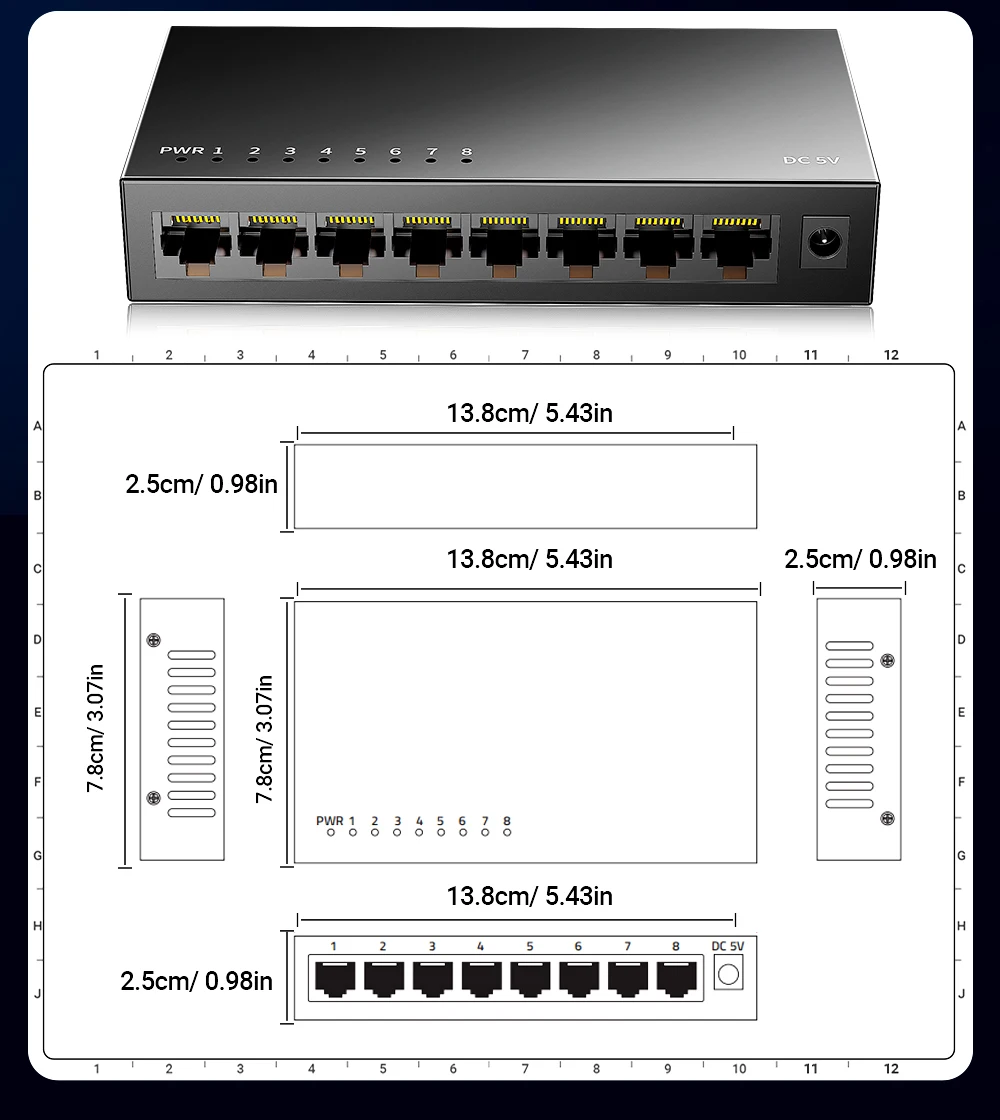Sc028dbc3d3344affa2d649cd671531b6S AMPCOM 1000Mbps Gigabit Network Switch 5 8 Port Ethernet Smart Switcher High Performance RJ45 Hub Internet Splitter