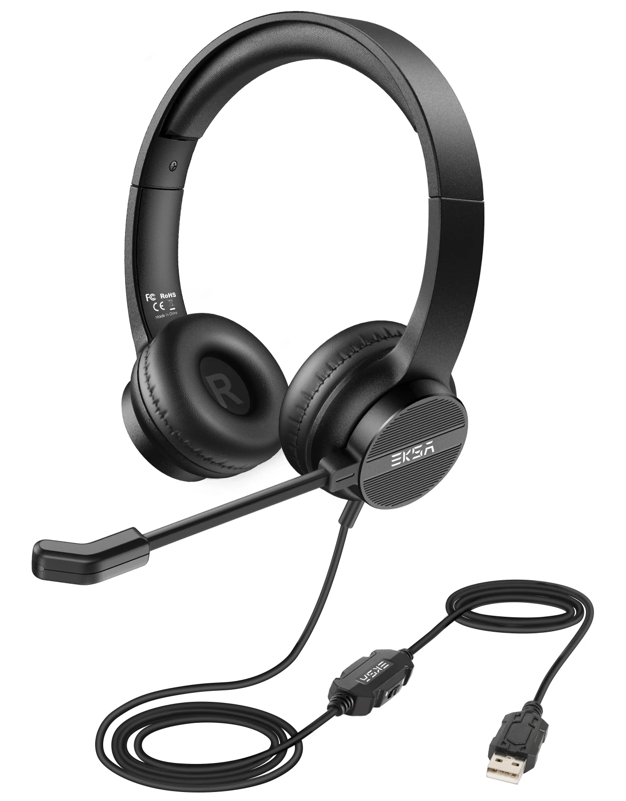Sc0f62992361544ba8c8f1a4fe255a0a8m EKSA H12/H12E Casque filaire 3.5mm/USB supra-aural, micro rotatif antibruit, pour centre d'appels