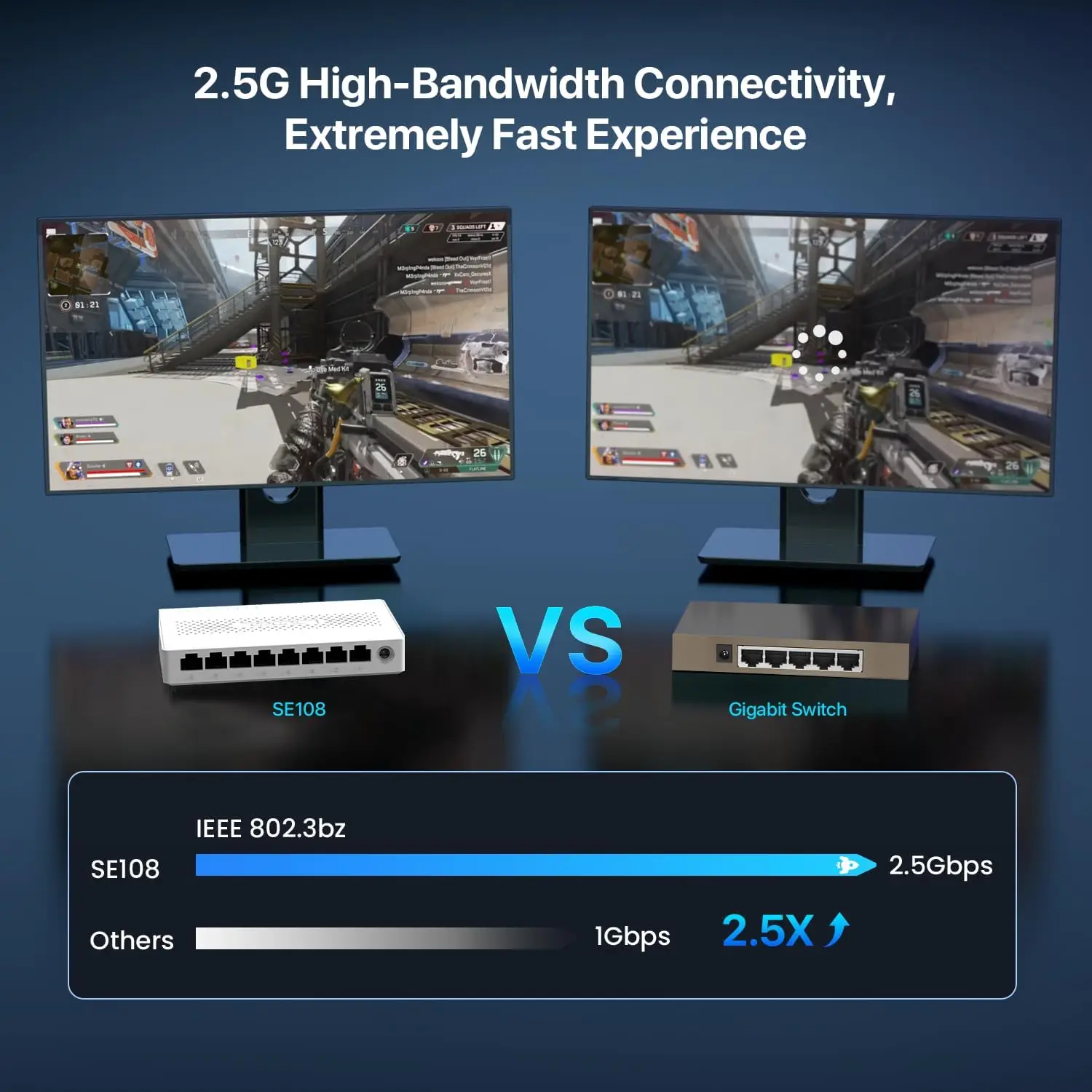Sc630aadfad4e40c0bc3307db599b23cfF Tenda SM108 8 Port 2.5G Gigabit Ethernet Switch 40Gbps Switching Capacity 100/1000/2500Mbps Network Switch Desktop Wall Mount