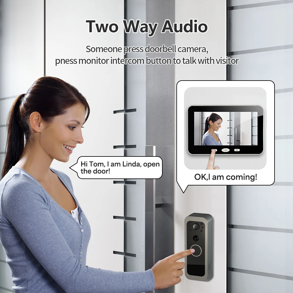 Sca5396a5e48f407caa67300904aa849dn Tuya Wireless Video Doorbell Outdoor 5' Sreen Smart Life Intercom Battery in- PIR motion 2.4G WiFi, Two-Way Talk, Night Vision
