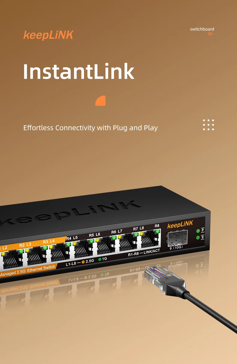 Sca8da090f5eb499eb2f8efc71082b3ady KeepLiNK 9-Port Multi-Gigabit Managed Ethernet Switch with 8-2.5Gb Ports and 1-10Gb SFP+ Uplink
