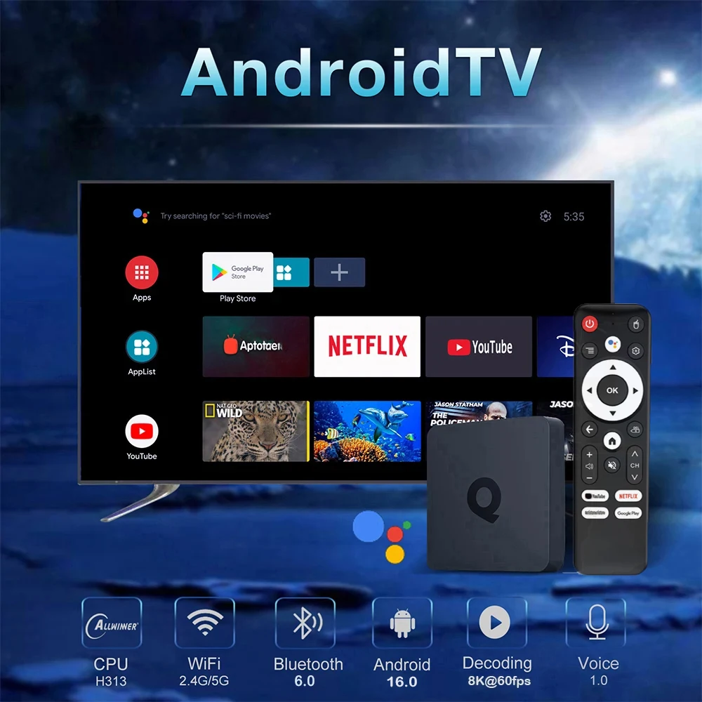 Scc80b76683304e0a8ec4f21bcba5c2902 Q1 8GB 128GB Android 16 TV Box Allwinner H313 Quad Core 5G Wifi 8K Google Player Youtube Voice Media Player 4GB 64GB Set Top Box