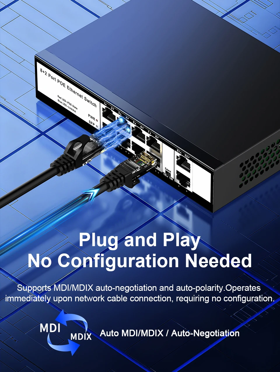 Scf19be28d77b4412a6bf68c0aa030809j HORACO 8 Port 100M POE Switch 100Mbps Active POE Network Switch 96W for IP Camera,NVR,Surveillance,CCTV,POE Camera