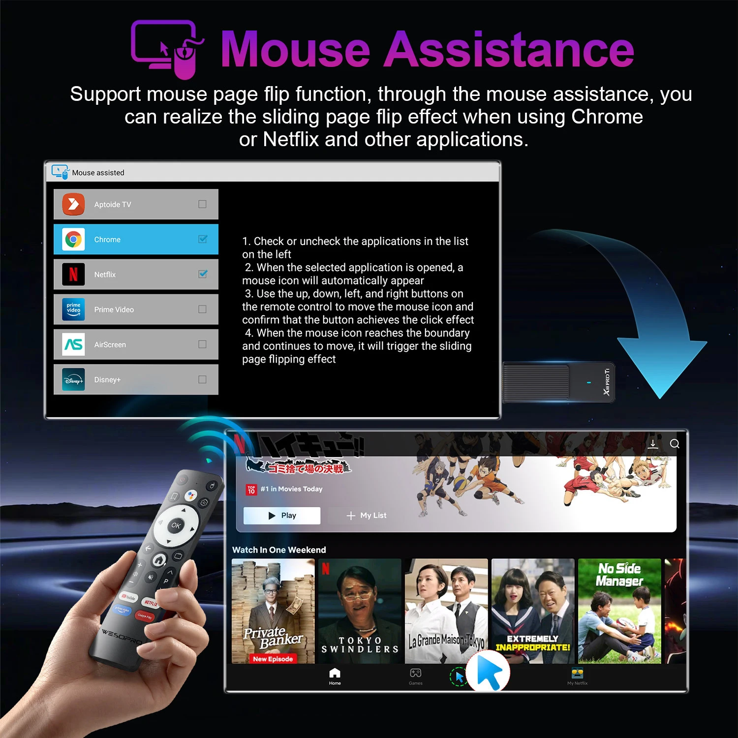 Sd289319502484cf5b4661d6417a32113s WESOPRO Clé TV Android G2 MAX, dongle IPTV 4K, lecteur streaming, 2 Go RAM 16 Go ROM, double bande WiFi 2.4GHz & 5.0GHz