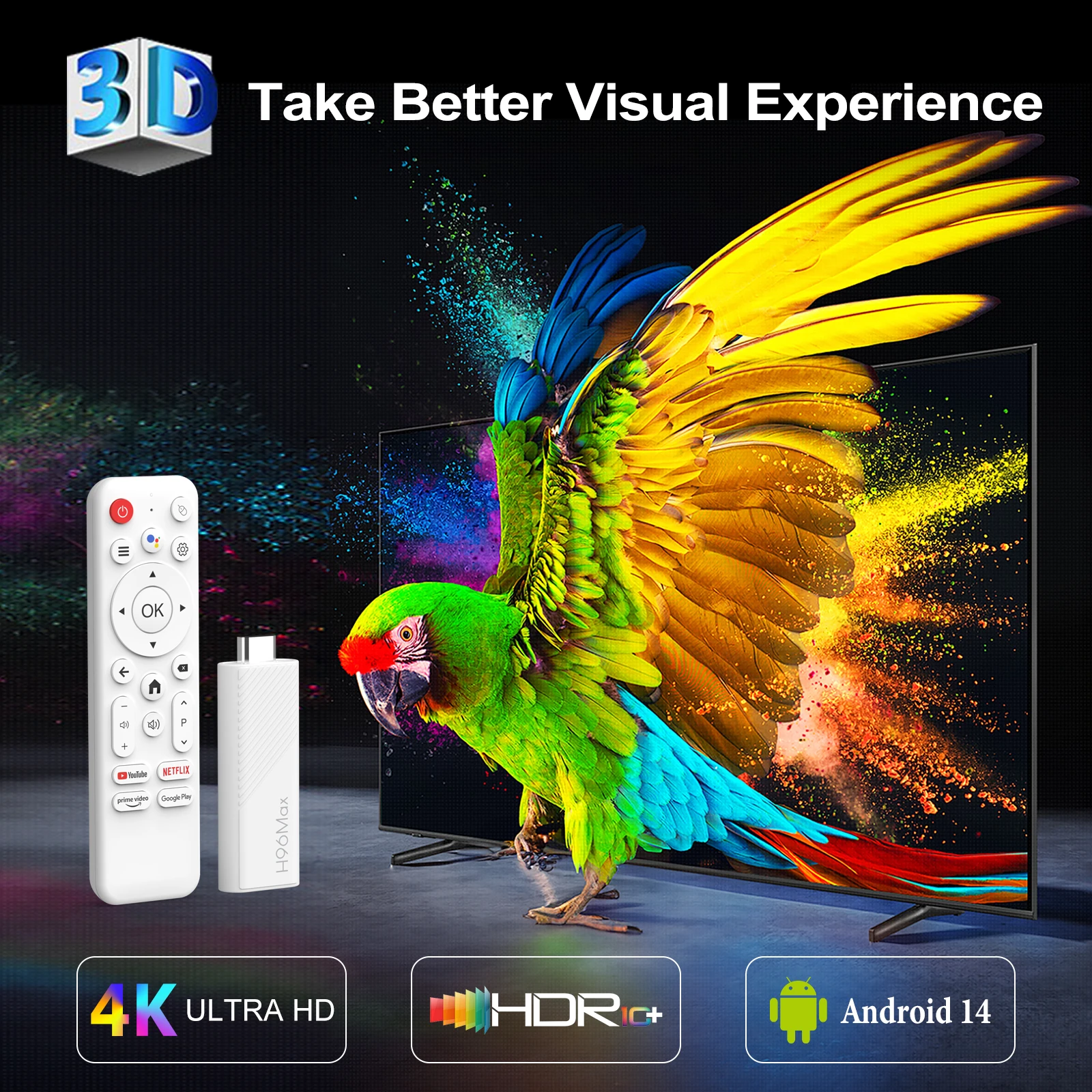 Sd2a4e5b8cdbd454ab84cb3b9454f4461Y Android TV Stick H96 MAX H313 Android 14 BT5.0 4K Quad Core 2.4G 5G Wifi6 Home Media Player Voice Assistant Smart TV Stick