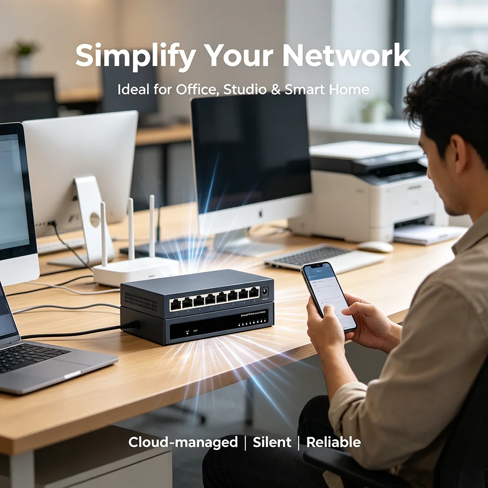 Sd4719fe77cd7471a8330dc5eafa76954s 8/5 Port Gigabit Web Managed Switch Metal Fanless Home Lab Network Switch Link Aggregation/VLAN/QOS/IGMP/AI Port Monitoring