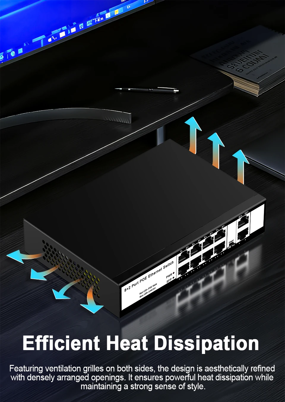Sd6108026bbf6414dacef3e5740d1ff1et HORACO 8 Port 100M POE Switch 100Mbps Active POE Network Switch 96W for IP Camera,NVR,Surveillance,CCTV,POE Camera