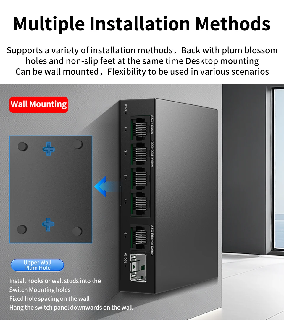 Sd7acdbf975dc487c98fa935361c85cd9a Switch Ethernet 5 ports 2.5GbE non administrable, 2.5 Gbps, 1 port SFP+ 10 Gb, homelab, plug and play