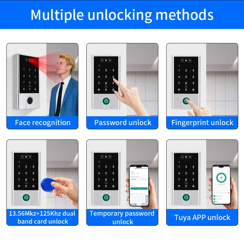Sd820ea8ba92640328bc1051d46c7d764V VF4 VF5 Waterproof IP66 Tuya WIFI Facial Recognition ID+IC Password Fingerprint Dual Frequency With WG 24 36 Access Control