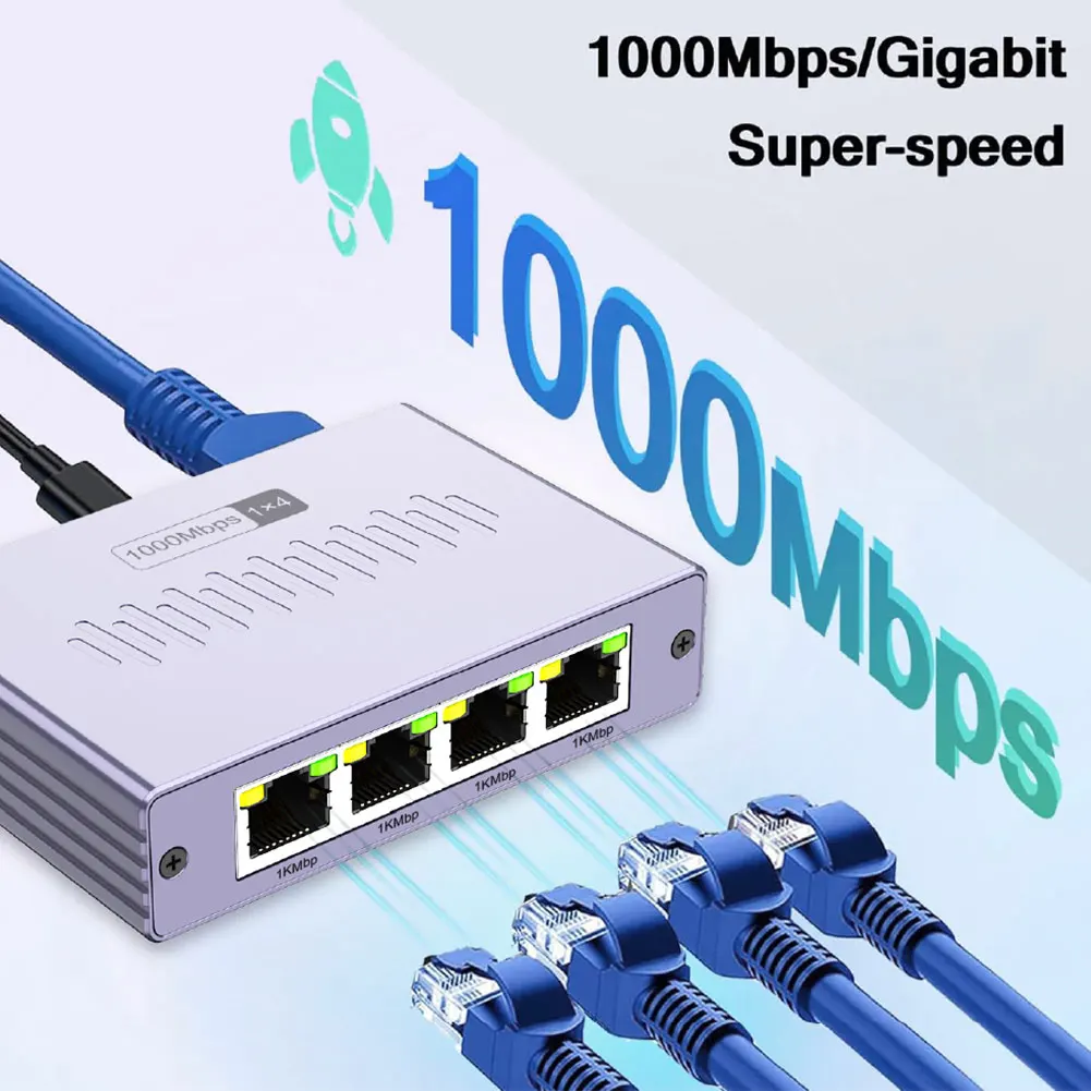 Sd9a6614ccfbb4bf98a0df12c479b77b9Z 1 to 4 Gigabit Ethernet Switch RJ45 Splitter 1000Mbps 4 Port LAN Network Hub Adapter