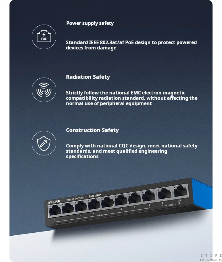 Sd9f2e8891f6e4b0a8649a92b2b1d24e5n TP-LINK 10-port 100M 8-port Poe Switch 62W Network Switch Hub Network Play and Plug TL-SF1010P