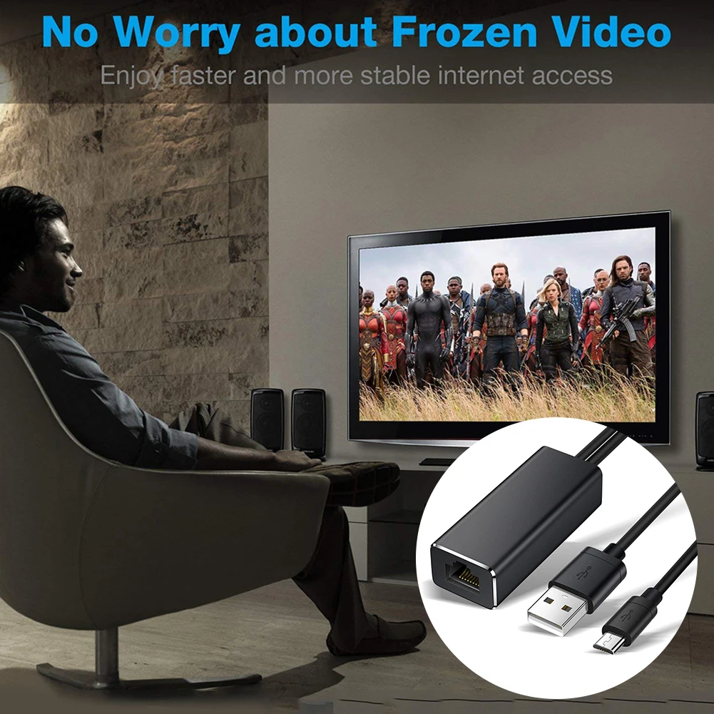 Sdaa088b0ec2449009a0dd82d4320c479l Fire TV Stick Ethernet Adapter Micro USB to RJ45 LAN Port Network Card with 3FT USB Power Supply Cable for TV Sticks Chromecast