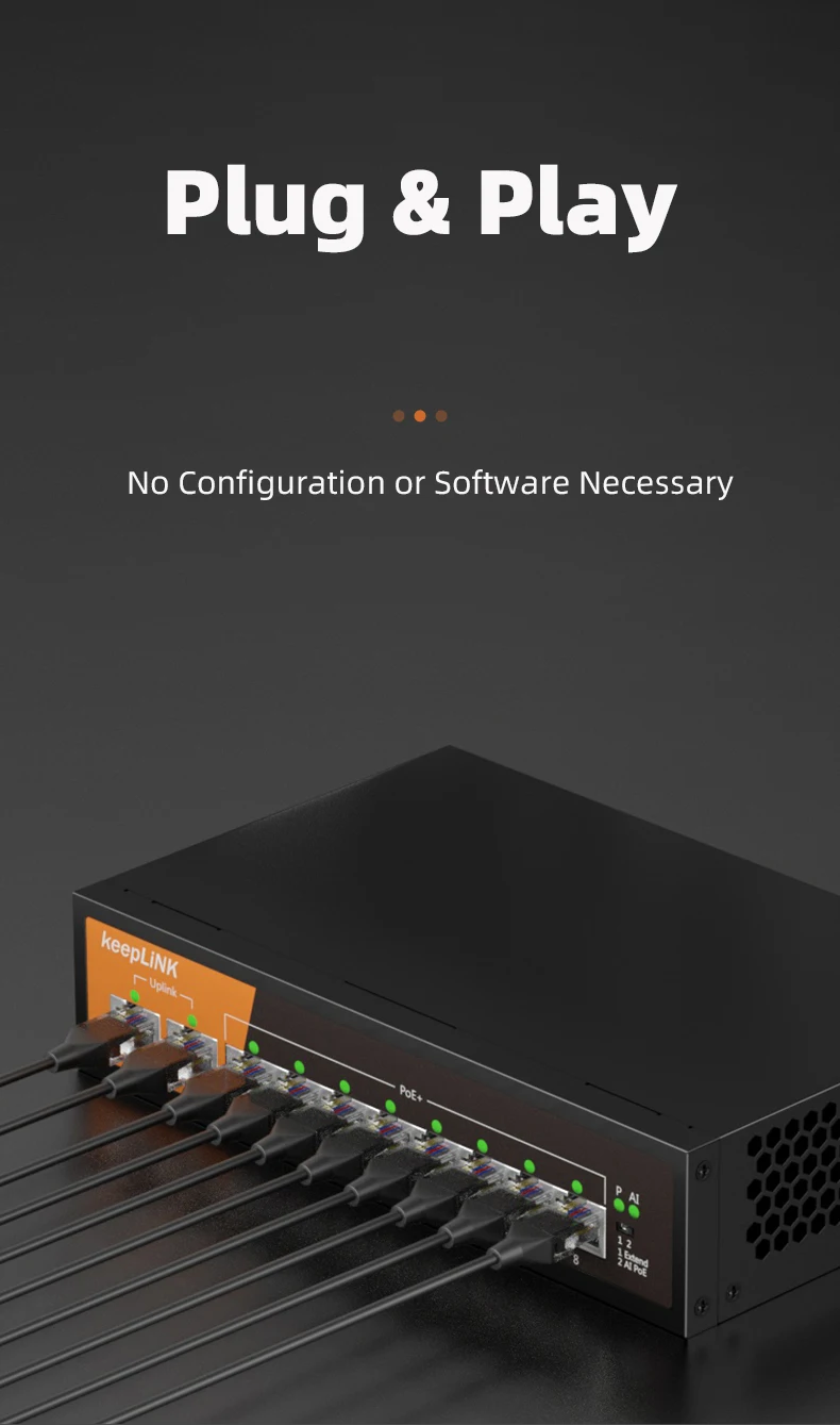 Se0d40c93163e4117a17fdc73aa4bf69dT KeepLiNK 10-Port Gigabit Switch with 8-PoE and 2-RJ45 for Uplink Unmanaged Plug and Play