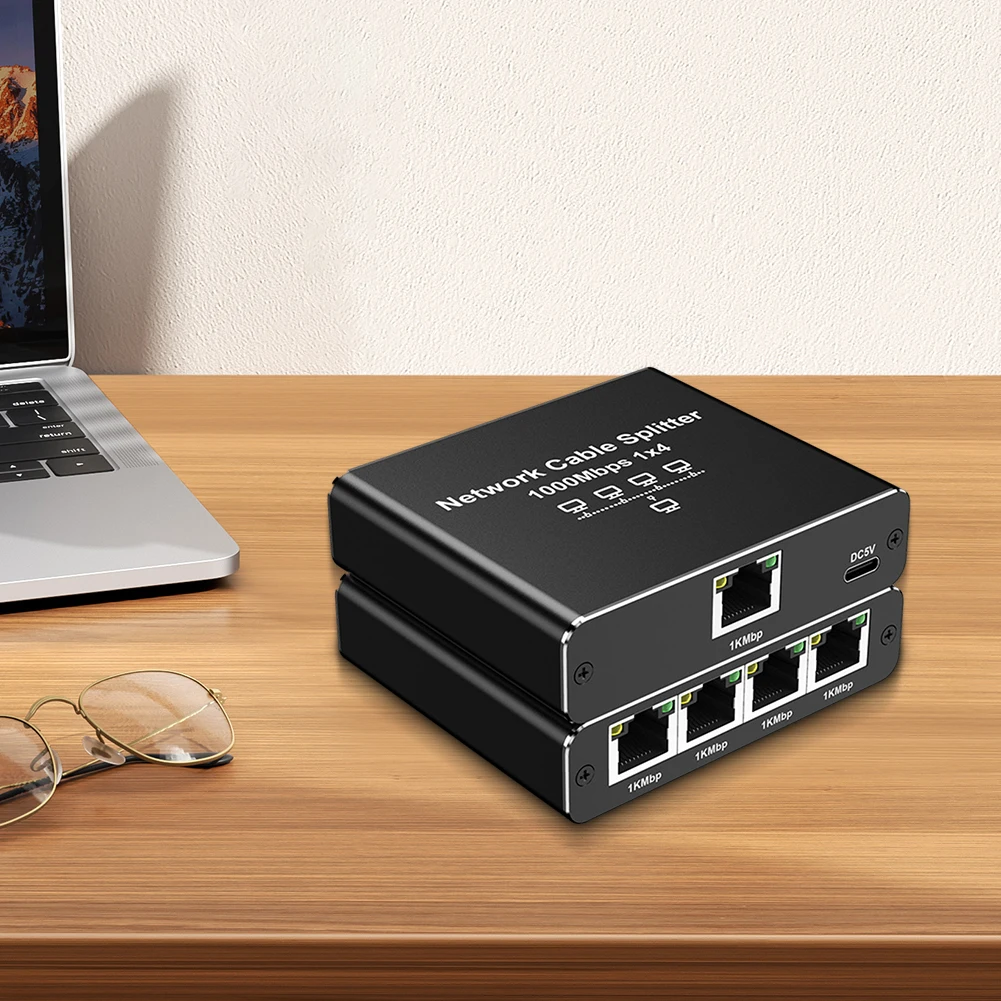 Se0f3824ca7df49e6a6675b4c40dc571bh MZX Hub réseau Gigabit 1 entrée 4 sorties 1000 Mbps, répartiteur Ethernet RJ45, adaptateur réseau PC Cat6/7/8
