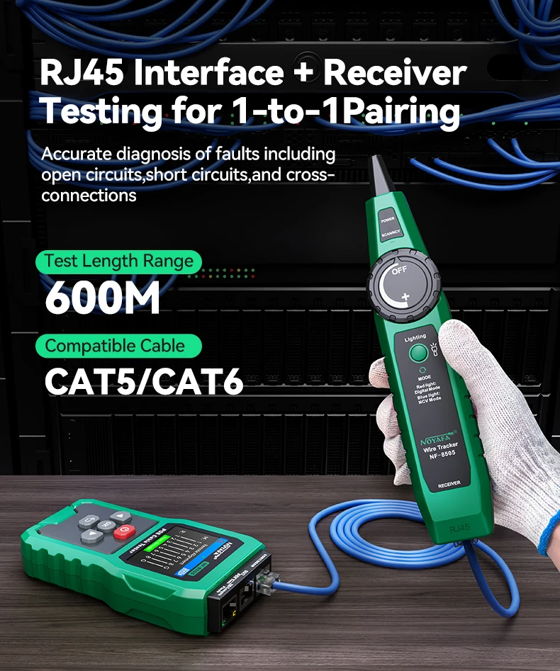Se3ffd2b054234f26999fe8a3dc761465Z NOYAFA NF-8505 Network Cable Tester LCD Display Cable Tracer PoE Checker Measure Cable Distance Tester