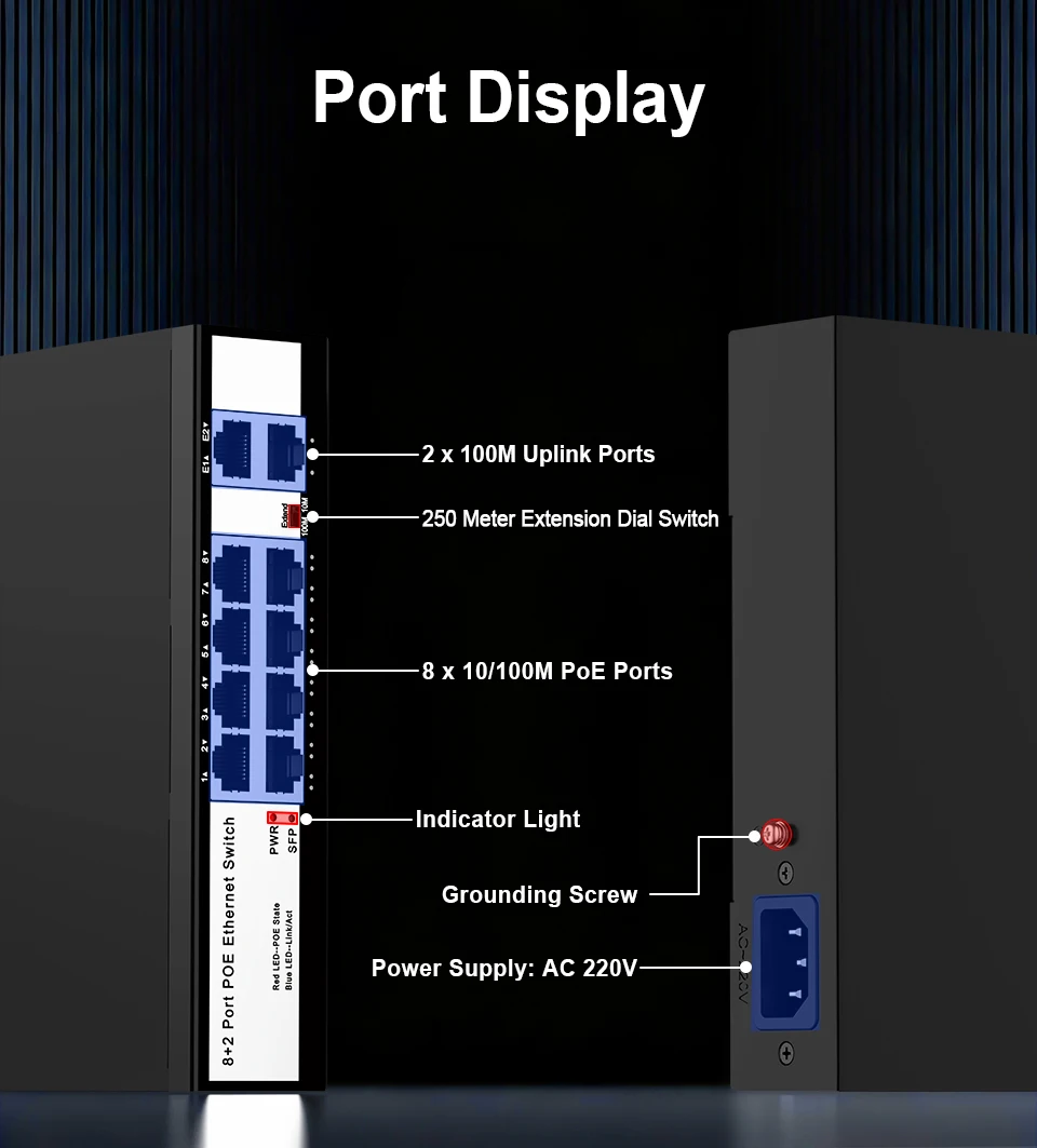 Se4d9c443298948d39afa5660fe2890e3j HORACO 8 Port 100M POE Switch 100Mbps Active POE Network Switch 96W for IP Camera,NVR,Surveillance,CCTV,POE Camera