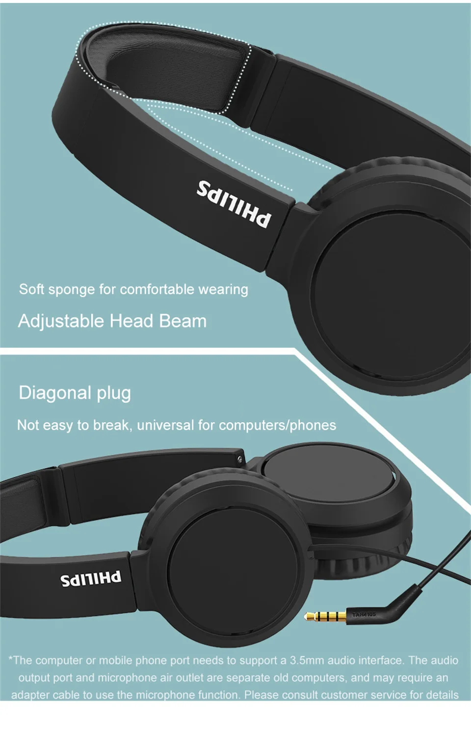 Se5390414270b4bbca54dfd2387c969281 Philips TAH4105 Wired Headphones HiFi Stereo HD Call Headset With MIC Suitable For Online Learning And Outdoor Sports Earphones