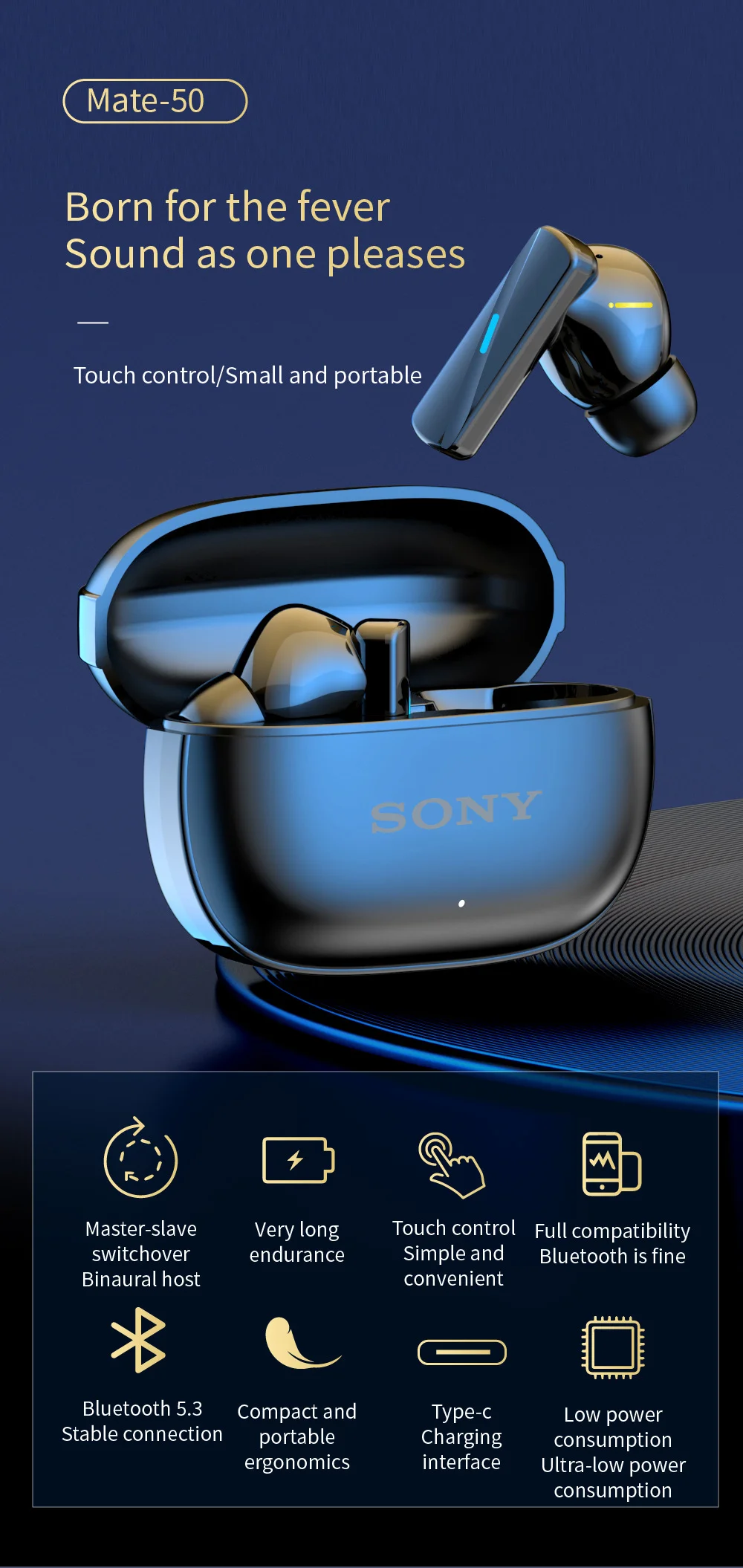 Se58d8b9957f14a95b43456f7fa474312u Original Sony Mate 50 TWS Wireless Bluetooth Earphones In Ear True Sport Headphones HiFI Stereo Game Waterproof Headset With Mic