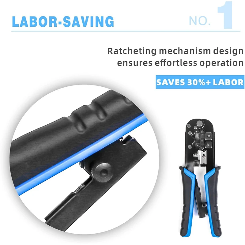 Se7d9a933150f4bdbb451858f25a6283eV RJ45 Cat6 Crimping Tool Kit with RJ11/12/45 8P6P Network LAN Crimper Connectors and Covers Network Cable Tester Wire Stripper