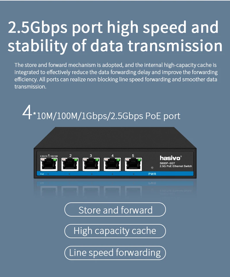 Se8634767f9564b4c8b8cd27ce5eab056W 5x2.5G RJ45 Ethernet PoE Switch Desktop Ethernet Network Switch