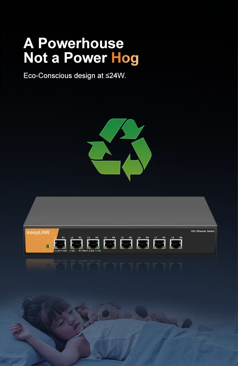 Seab2fa1a90a04dd08b10d139bdbcfbbfk KeepLiNK KP-9000-8XT-AC 8 Port 10G/Multi-Gig Unmanaged Ethernet Switch Desktop/Wall-Mount Plug and Play Sturdy Metal Casing