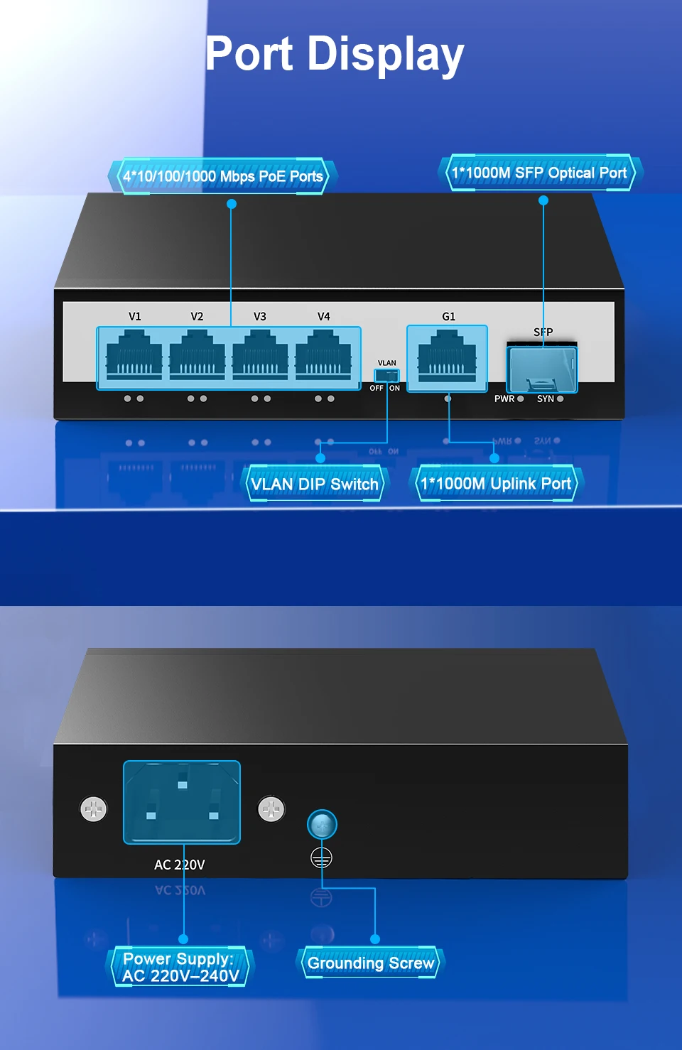 Sec7500cd04034a20b2216dc4fc3ca890Z HORACO 6 Port Gigabit POE Switch 1000Mbps Active POE Network Switch 52W for IP Camera,NVR,Surveillance,CCTV,POE Camera