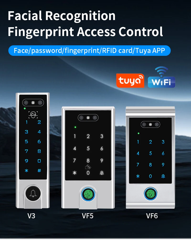 Secd4deb45a894e3d8a0cb560e134e6e6V VF4 VF5 Waterproof IP66 Tuya WIFI Facial Recognition ID+IC Password Fingerprint Dual Frequency With WG 24 36 Access Control