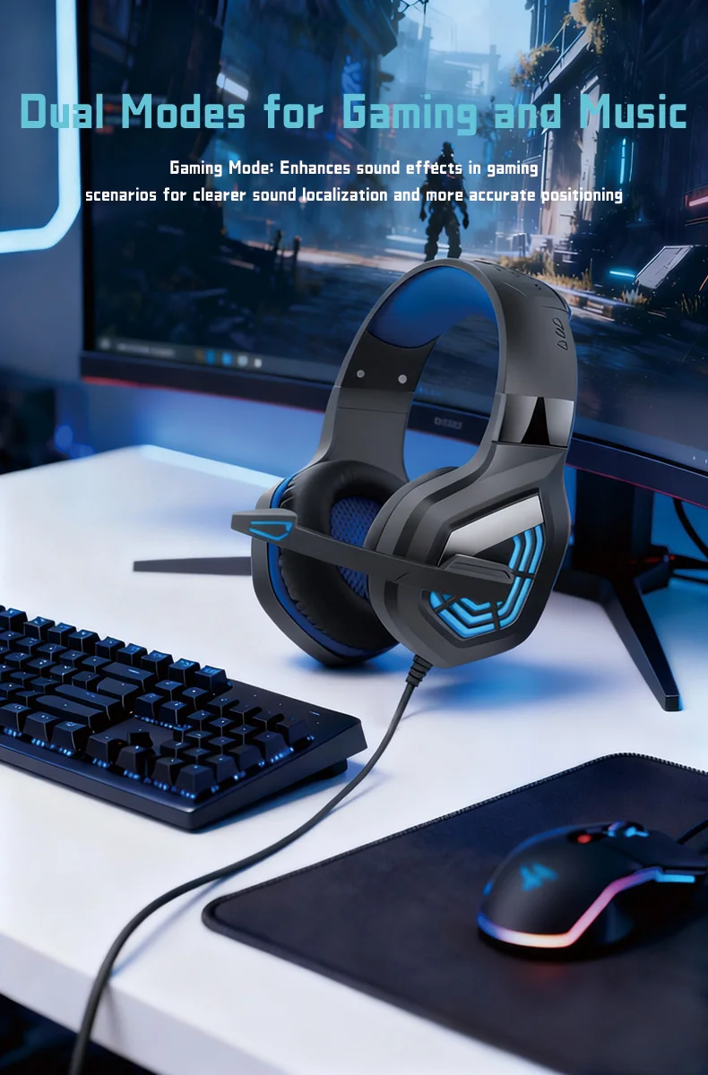 Seee534e454b04069b32a4b1ed384c4f5H G7 LED Light Gaming Headset USB Stereo Surround Wired Headphone with Noise Reduction Mic Earphones for Computer PC Gamer