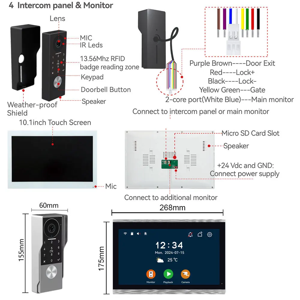 Sf559ed48969042d682a565d95f76fc29V 2-Wire TUYA Smart Video intercom doorbell 1080P Waterproof Camera 5G Wifi 7/10inch Touch Screen Support Password Inductive Card