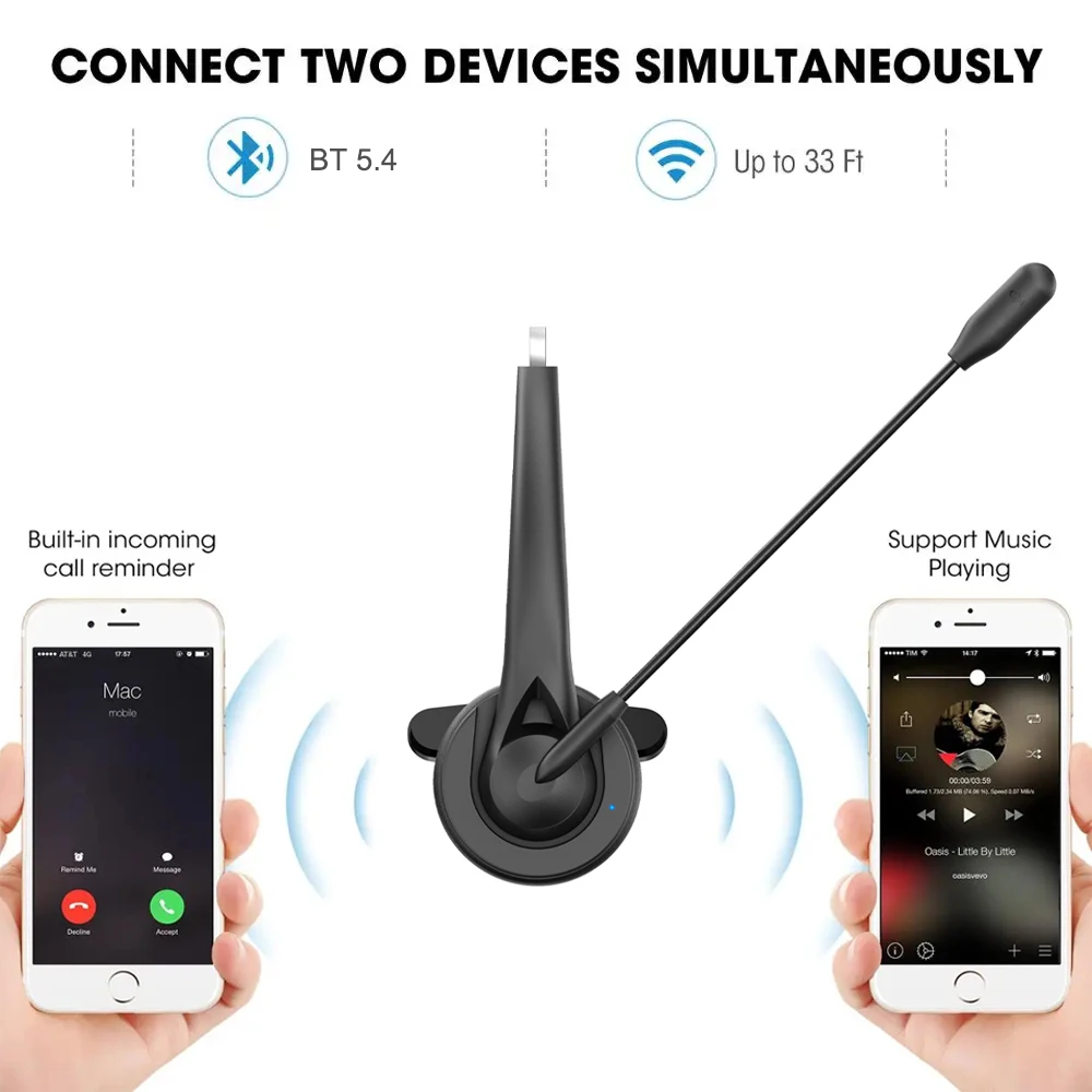 Sf5f774a7a7784b28b27035ec275f4ebam Bluetooth 5.4 Wireless Headset Adjustable Microphone Noise Canceling Headset Call Center Headset For Mobile Phones Wireless Char