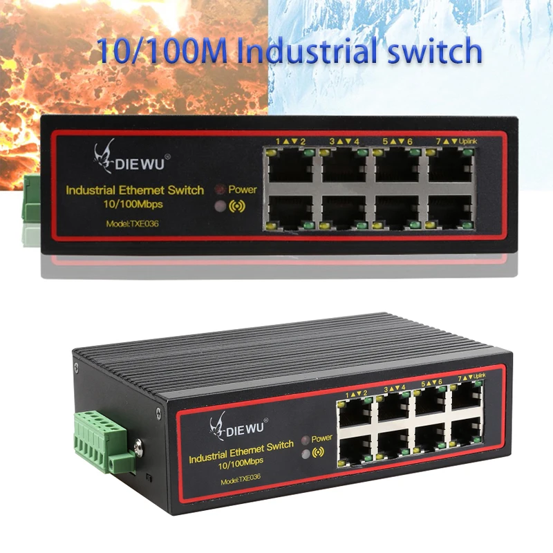 Sf77b8a956f2f43aea8f1ed6e782cf6df1 DC9~58V RJ45 Hub network switch DIN rail type 10/100M Ethernet Smart Switcher 8-Port Industrial switch Internet Splitter adapter