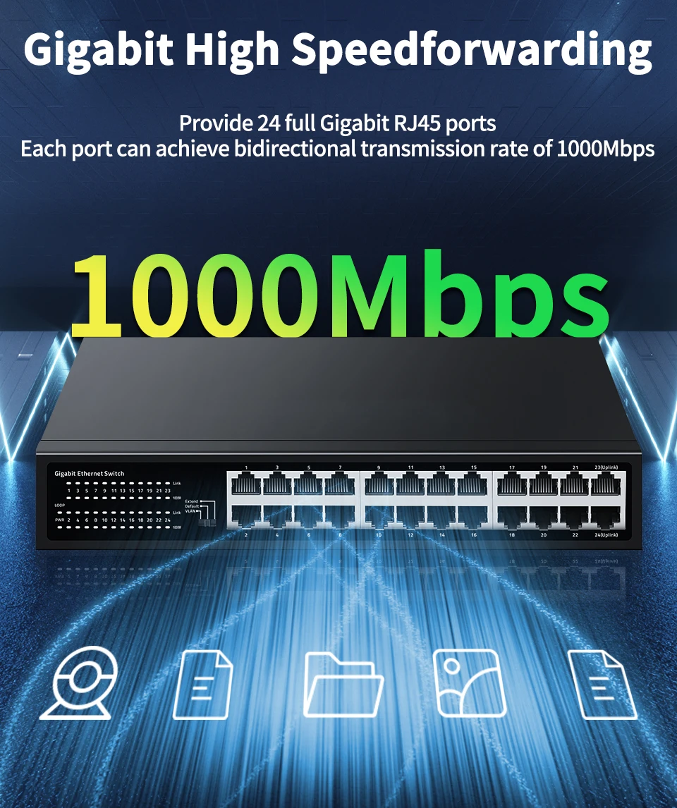 Sf908175c933e49229b53ac527e3aa002R HORACO 24 Port Gigabit Ethernet Switch 1000Mbps Network Fast Smart Switcher Hub Internet Splitter with VLAN,QOS,Loop Alarm