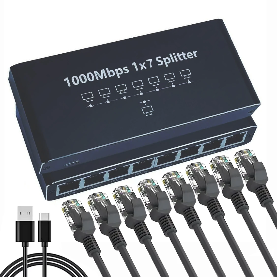Sfab4893041c14d2eb833bdd3022b1291h Répartiteur Ethernet Gigabit 1 vers 7, 1000 Mbps RJ45 LAN, pour PC portable Nintendo Switch routeur box TV