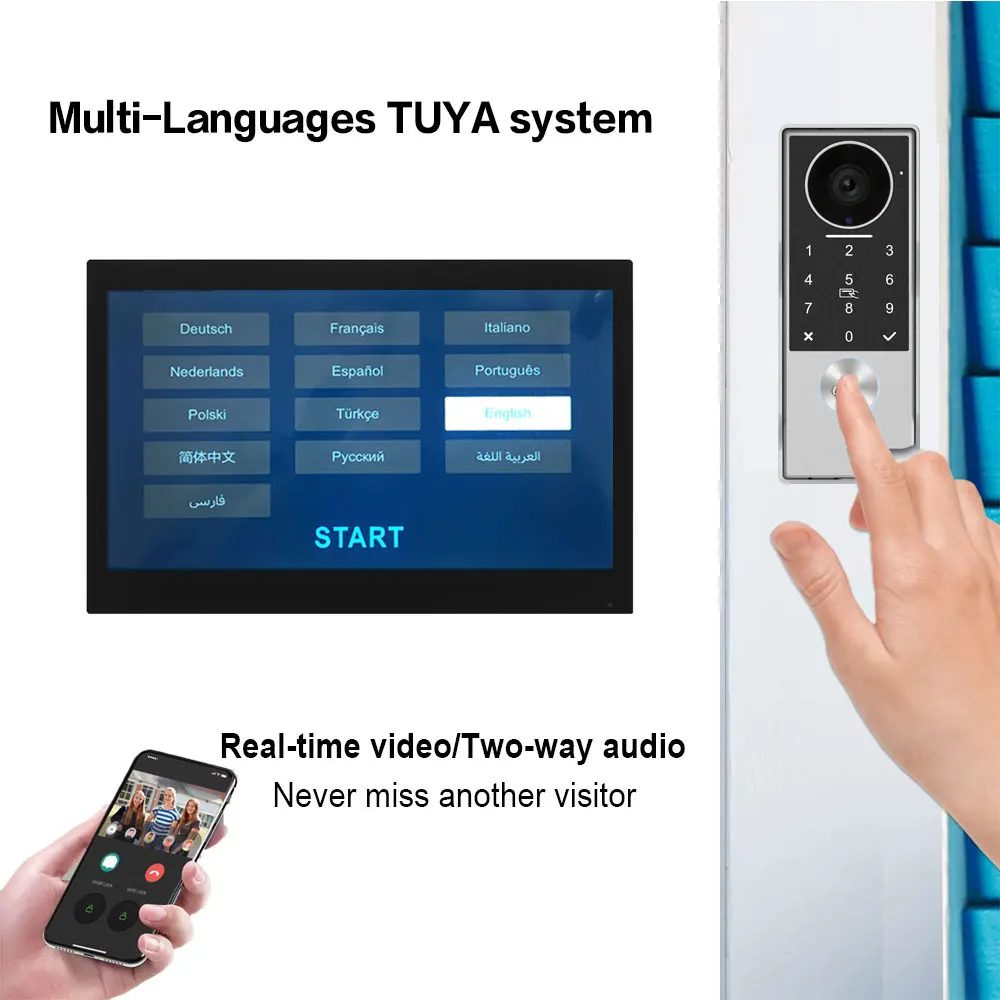 Sfc6468e4ce5e4a95aa83949878bb7a7bp 2-Wire TUYA Smart Video intercom doorbell 1080P Waterproof Camera 5G Wifi 7/10inch Touch Screen Support Password Inductive Card
