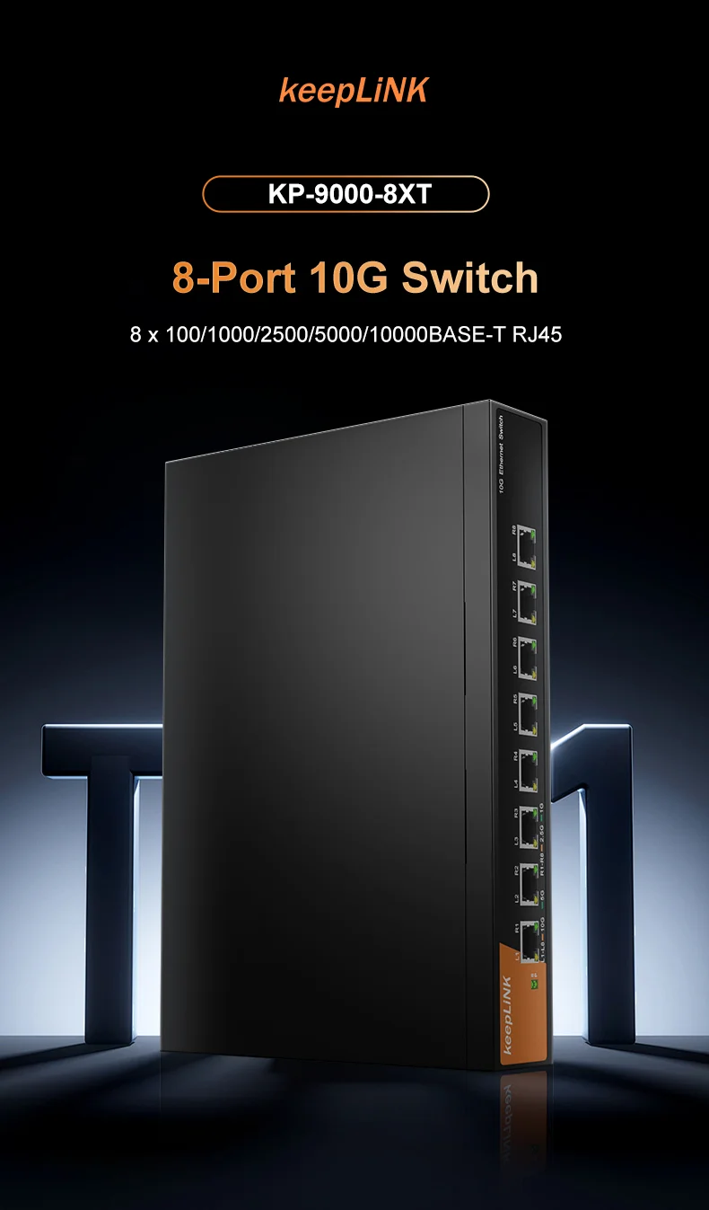 Sfdb88e3e78fe438a8a3574022bf3e3e8u KeepLiNK 8 Port 10G/Multi-Gig Unmanaged Ethernet Switch Desktop/Wall-Mount Plug and Play Sturdy Metal Casing