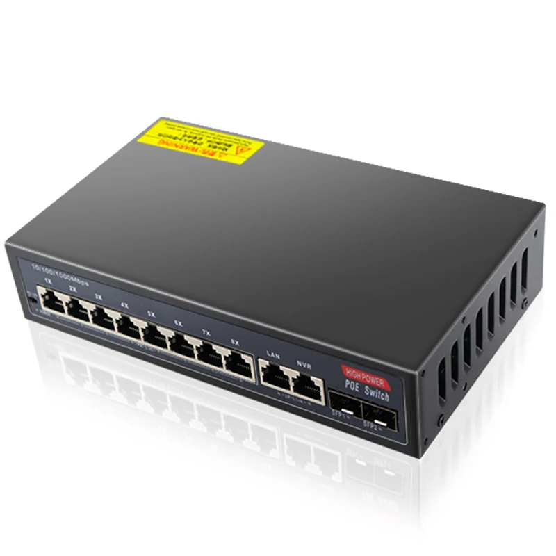 Sfe36b357f4c040c4b6b073005f4dd9f4H 12-Port Gigabit Ethernet Switch with 8-PoE Ports and 2-RJ45 and 2-SFP Uplink Plug and Play