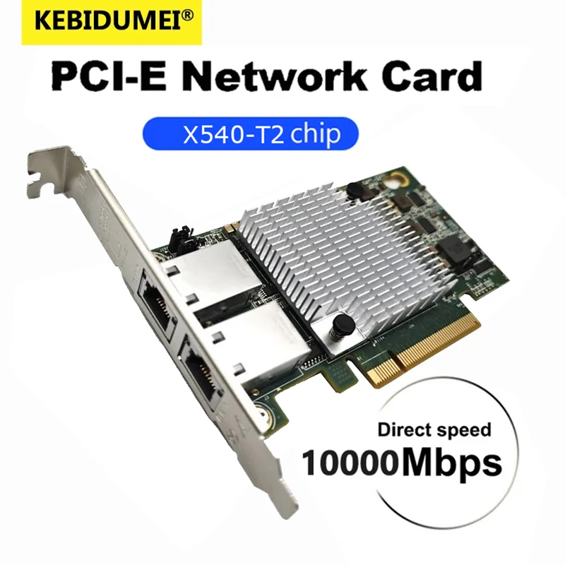Sfeb9e9bf83b8482b893620da0ce73999Y 10G X540-T2 Ethernet Card PCI-E To RJ45 Double Port Nework Extend 10Gbps/5Gbps/2.5Gbps/1Gbps PCI Adapter Support PC Win10
