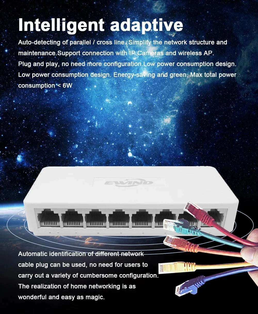 Sff5f28253f4649e09b7a52dedfbc0e22U Ethernet Switch 10/100/1000Mbps 8 Ports Desktop Gigabit Network Switch Adapter Fast RJ45 Port Ethernet Switch Auto MDI/MDIX